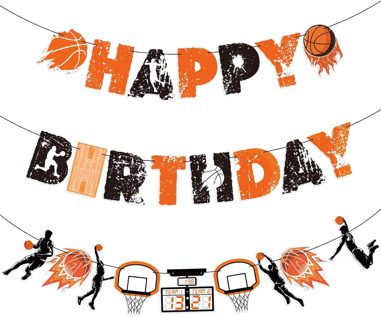 Basketball Happy Birthday Banners,Basketball Themed Party Decorations, Basketball Themed Party Supplies Basketball Slam Dunk Garland Birthday Party Bunting Sign for Kids Teenagers Boys Men